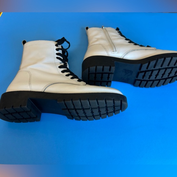 Steve Madden White Lace-Up Side Zipper Leather Combat Boots Size 9 1/2 - Picture 11 of 12